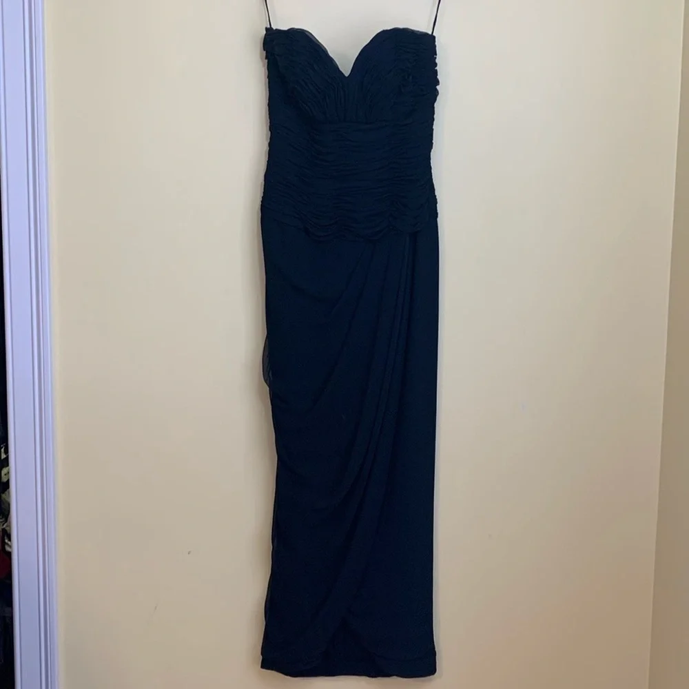 Victor Costa Black Chiffon Sweetheart Smocked Layered Gown Long Dress Vintage 10 - Picture 3 of 17